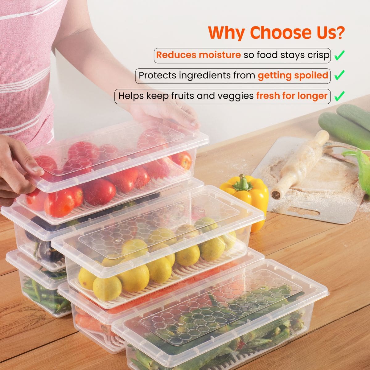 Fridge Storage Containers with Drain Plate - Image 5