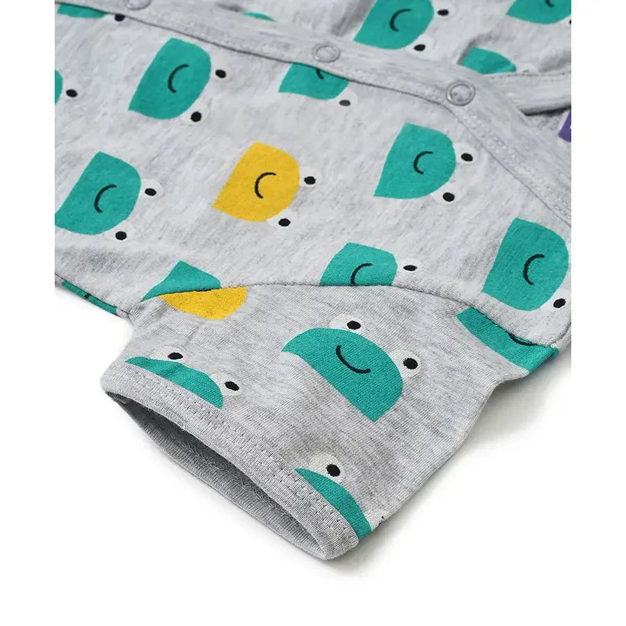 Frog Face Print Front Open Vest & Pyjama Set - Image 10