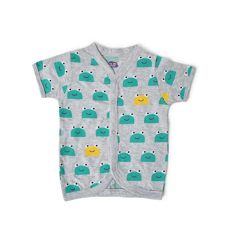 Frog Face Print Front Open Vest & Pyjama Set - Image 2