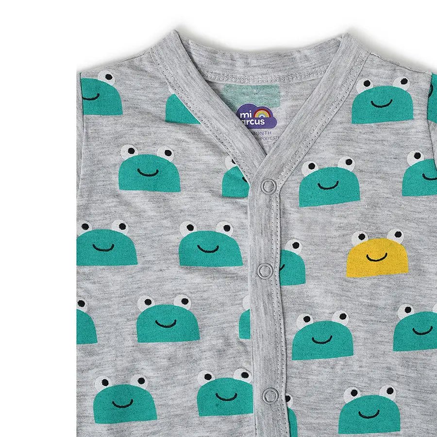 Frog Face Print Front Open Vest & Pyjama Set - Image 7