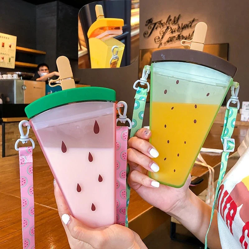 FruitChill: Aesthetic Watermelon Sipper Bottle with Straw & Adjustable Strap – Portable & BPA-Free for Travel & Daily Use - Image 3