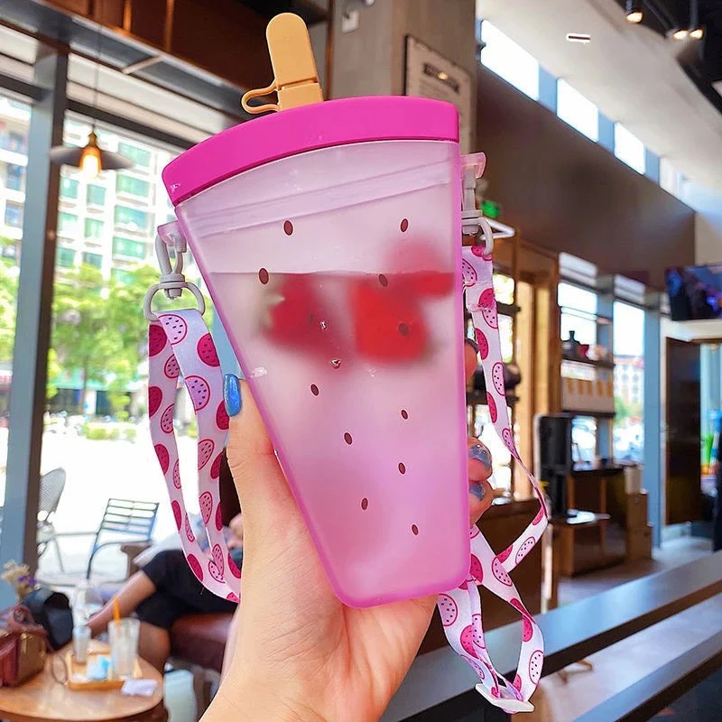 FruitChill: Aesthetic Watermelon Sipper Bottle with Straw & Adjustable Strap – Portable & BPA-Free for Travel & Daily Use - Image 9