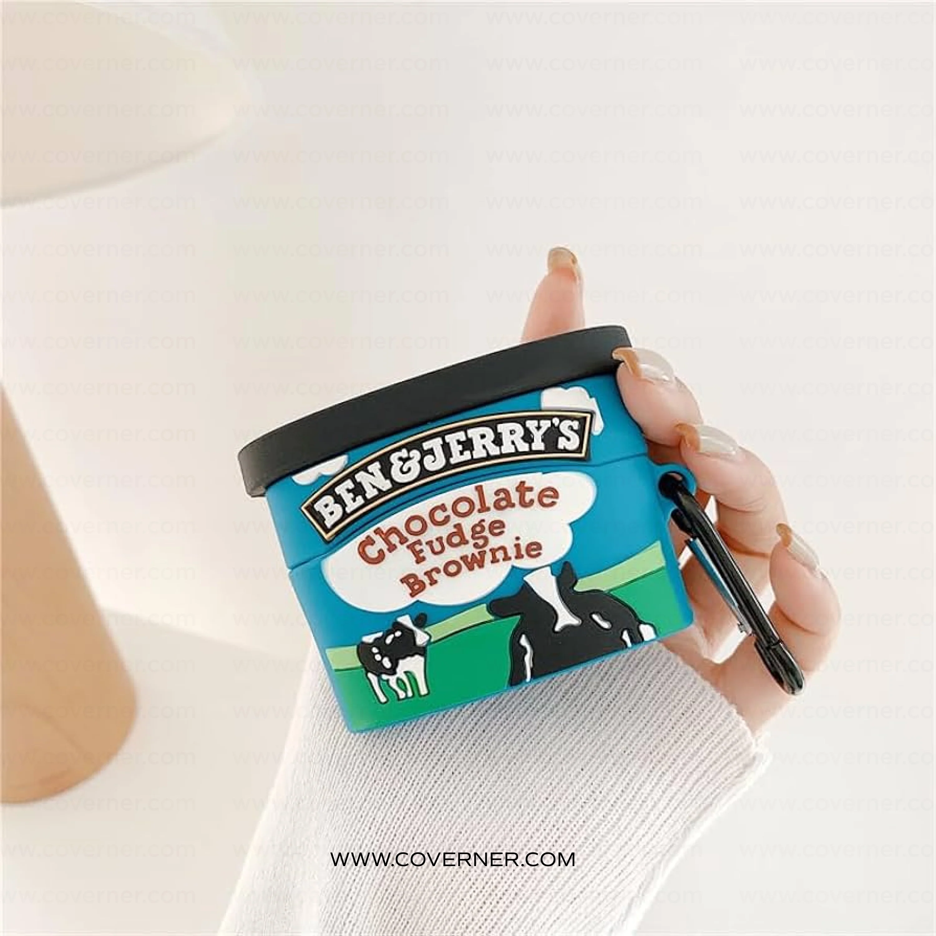 Fudge Brownie Ice Cream AirPods Case – Chocolate Box Style Silicone Cover with Hook by Coverner India