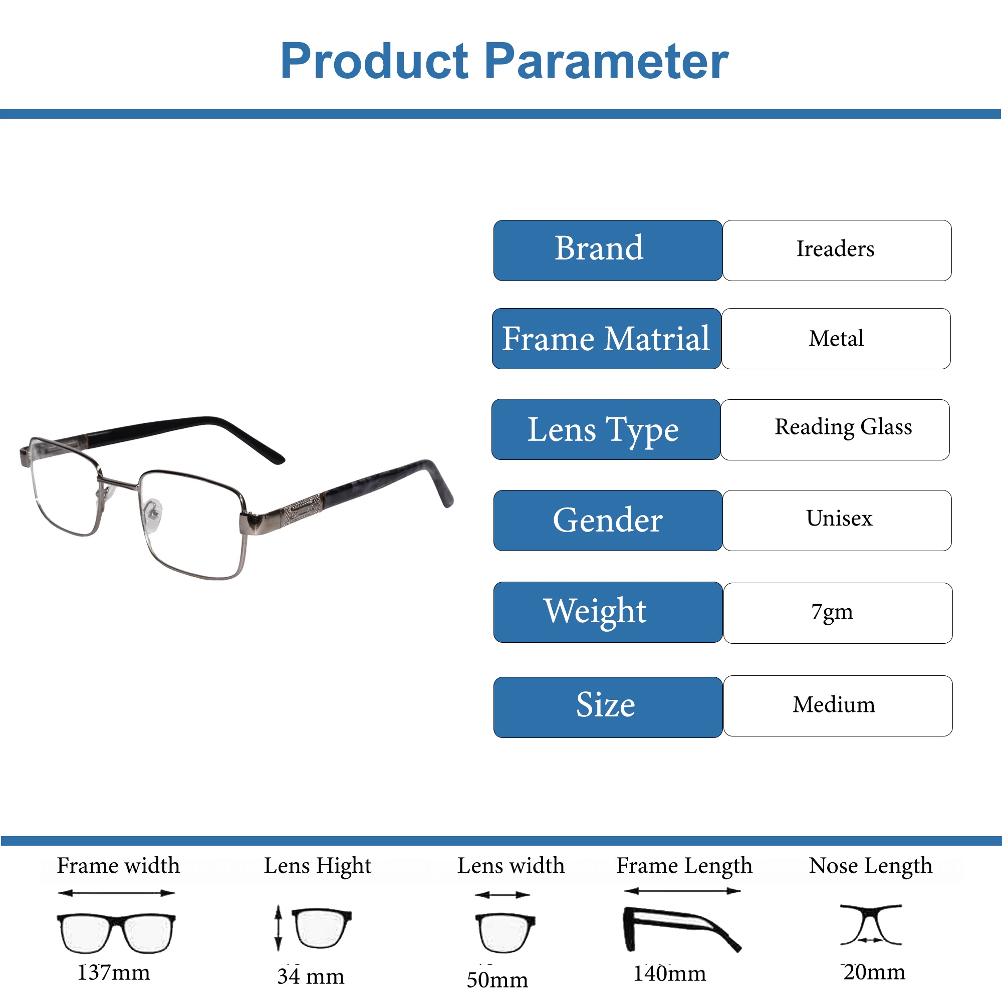 Full Frame Stainless Steel Bi-Focal  Adaptive Intelligent Zoom Reading  Glasses  Gray & Golden Combo (FFMBF01) - Image 9