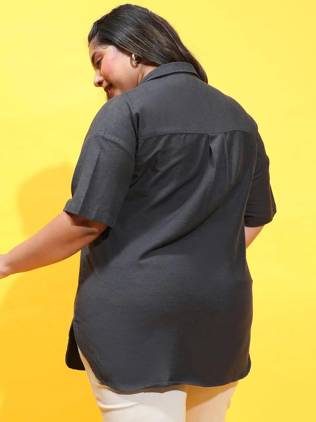 Furo Black Collared Button-Down Plus Size Shirt - Image 5