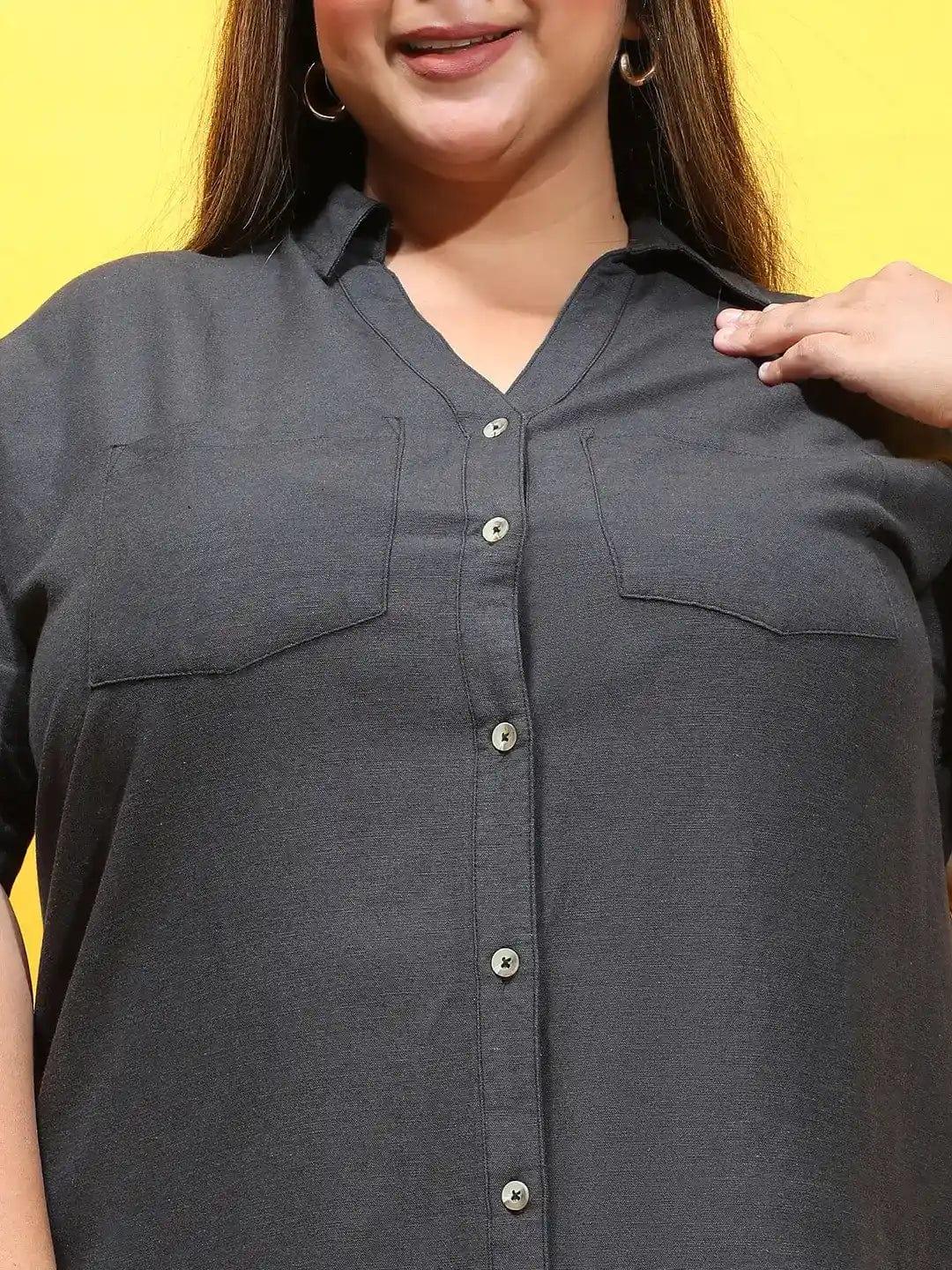 Furo Black Collared Button-Down Plus Size Shirt - Image 6