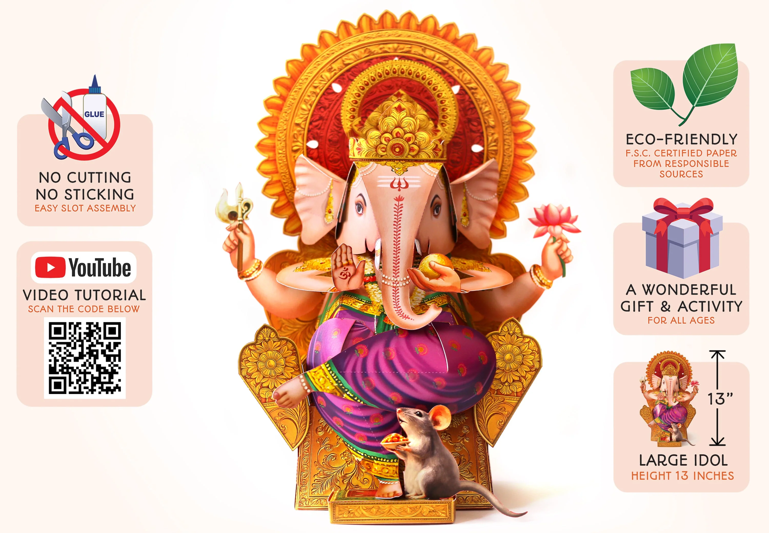 Ganpati Decor Combo Saver 9 - Big Ganesha + 36 Sunflowers + 2 Banana Trees + 4 Lotus Diyas - Image 5