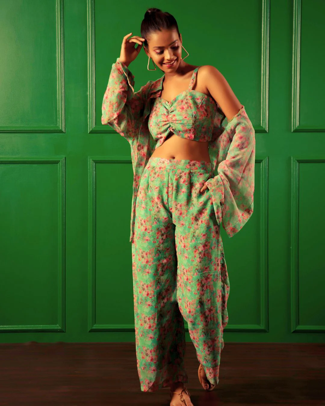 Georgette Printed 3 piece Co-ord With Shirt - Image 17