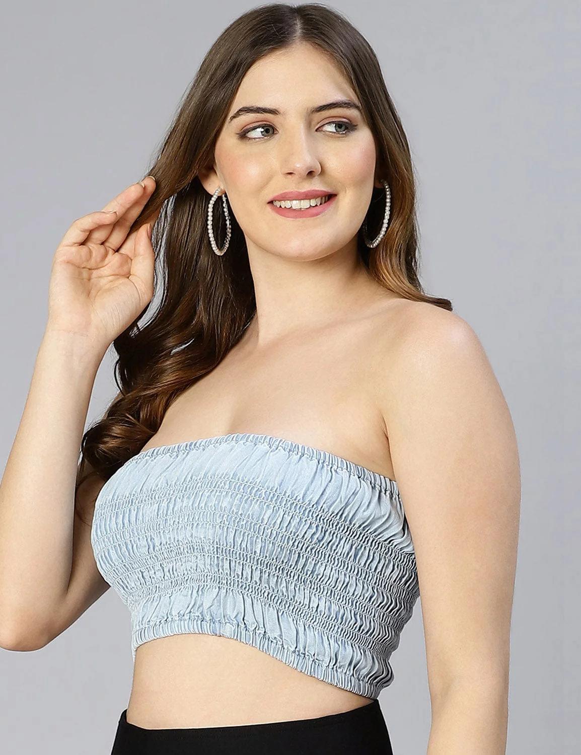 Glacial Light Blue Smocked Women Tube Top - Image 3