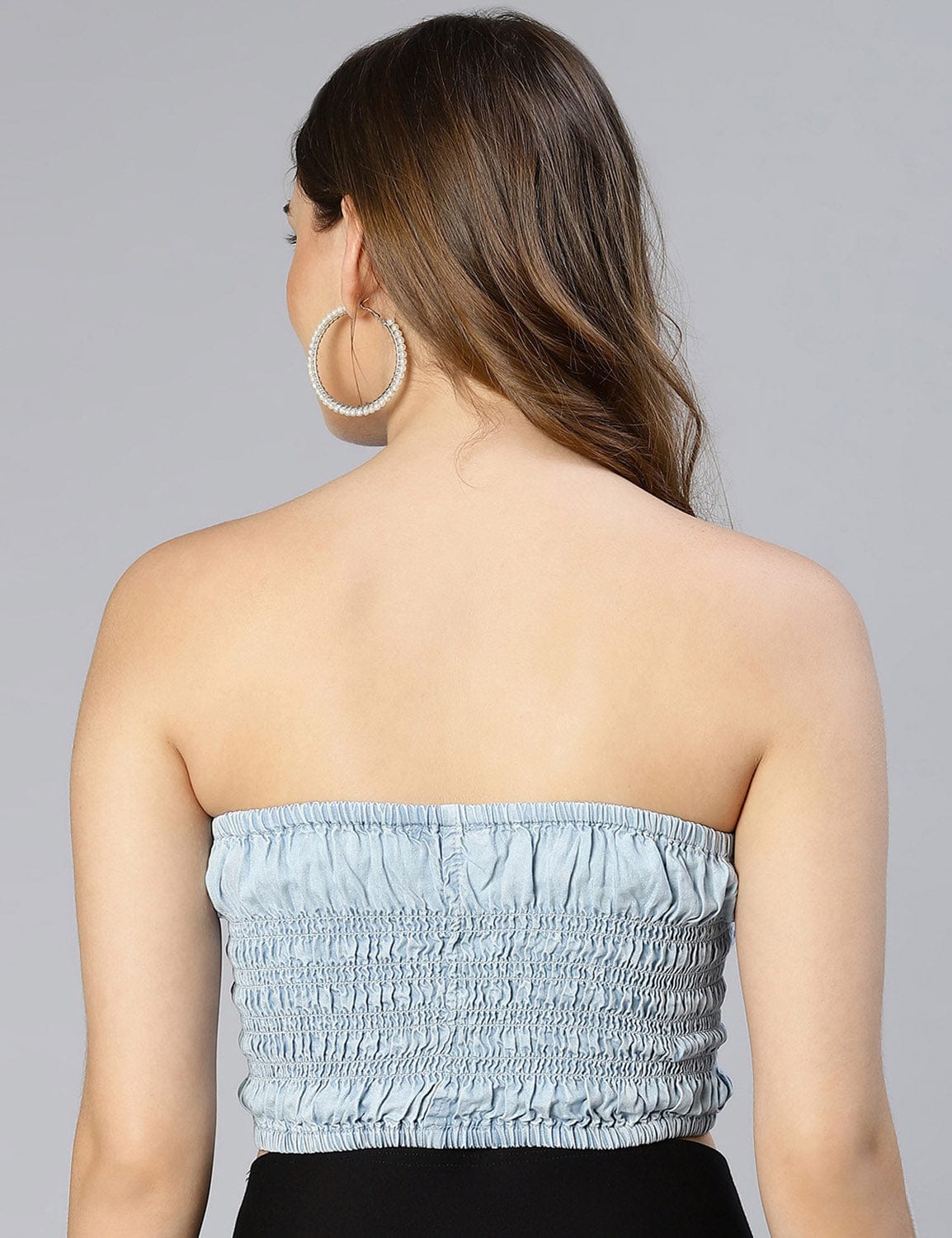 Glacial Light Blue Smocked Women Tube Top - Image 4