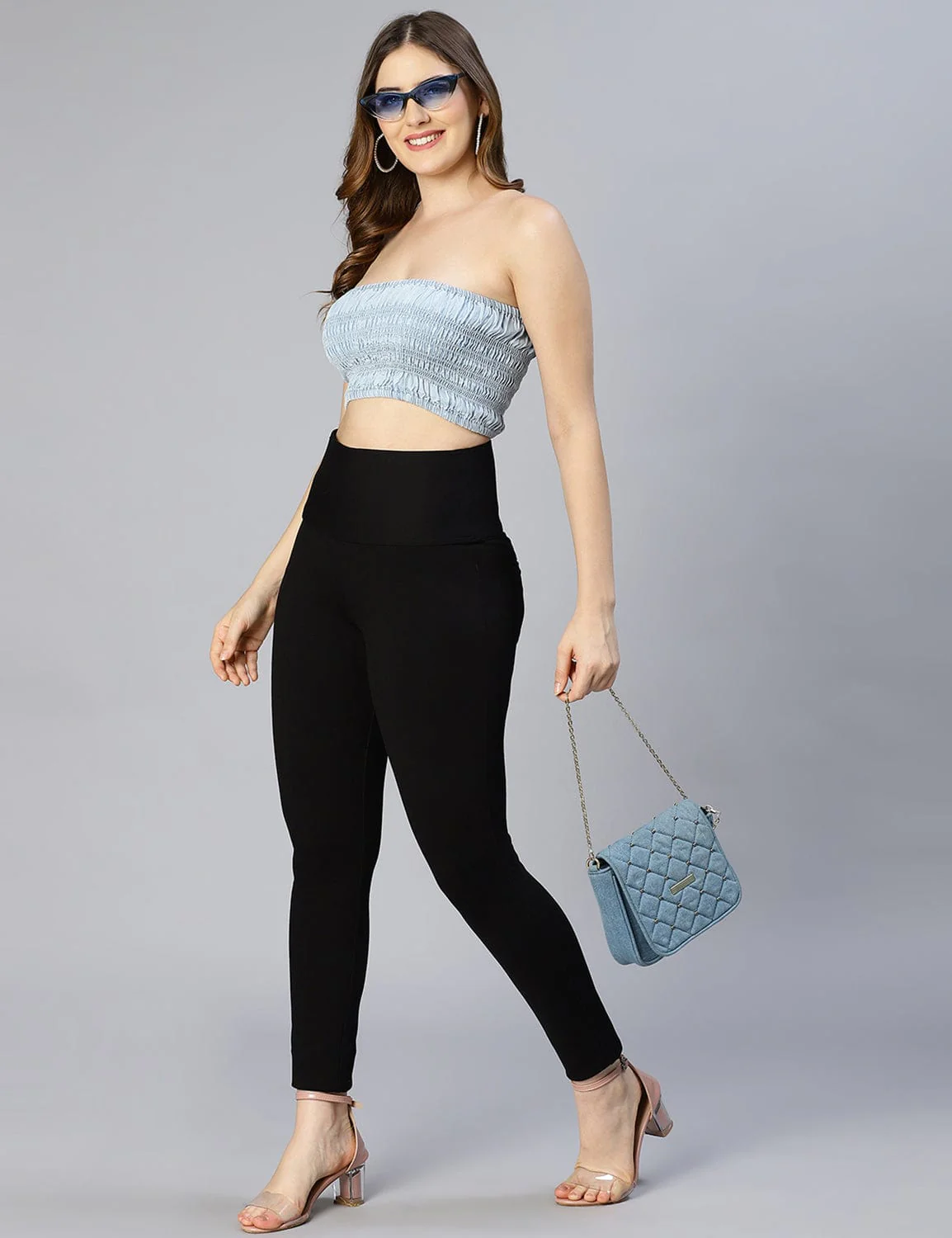 Glacial Light Blue Smocked Women Tube Top - Image 5