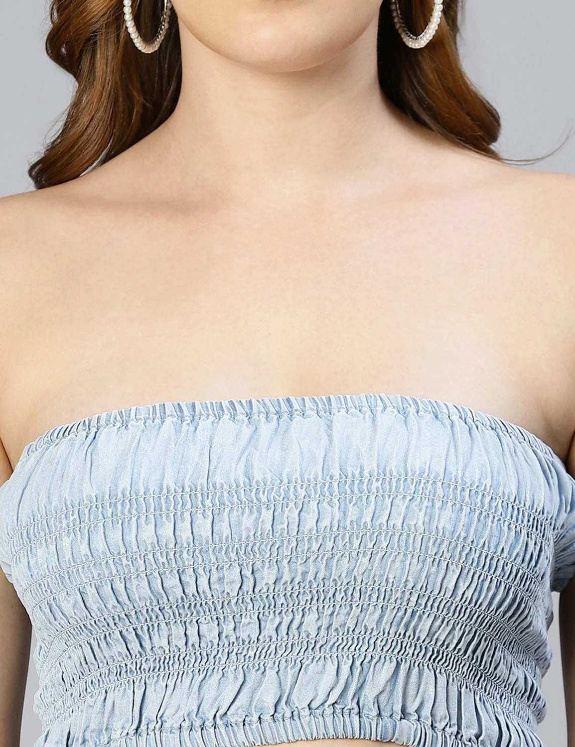 Glacial Light Blue Smocked Women Tube Top - Image 7