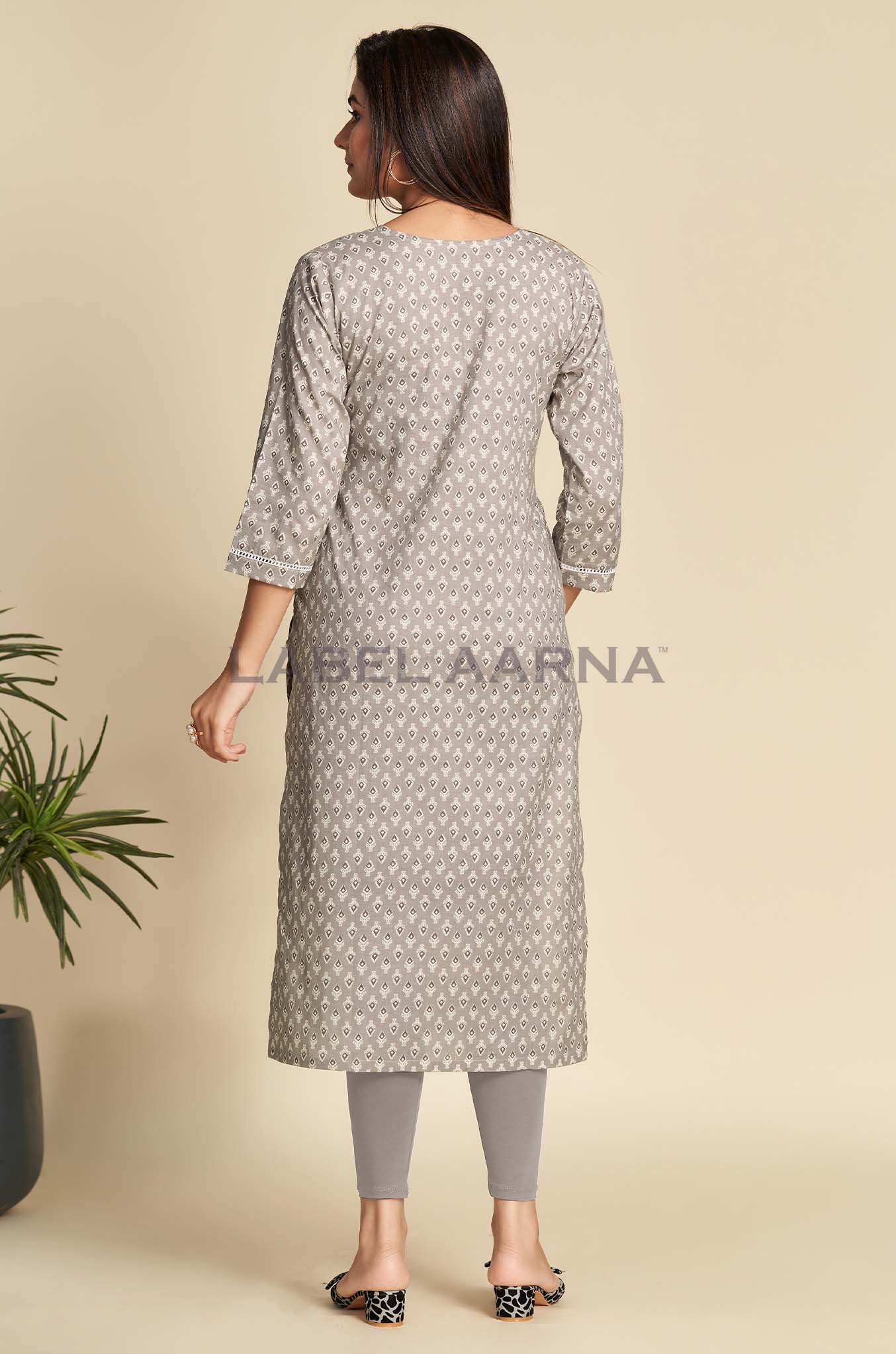 Glacier Grey Printed Cotton Kurti - Image 2