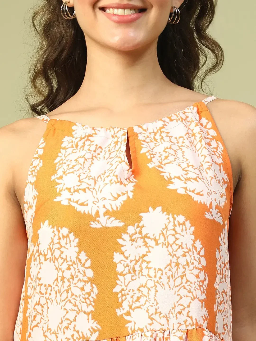 Glamorized Orange Tropical Print Shoulder Strap Long Flare Maxi Women Dress - Image 7