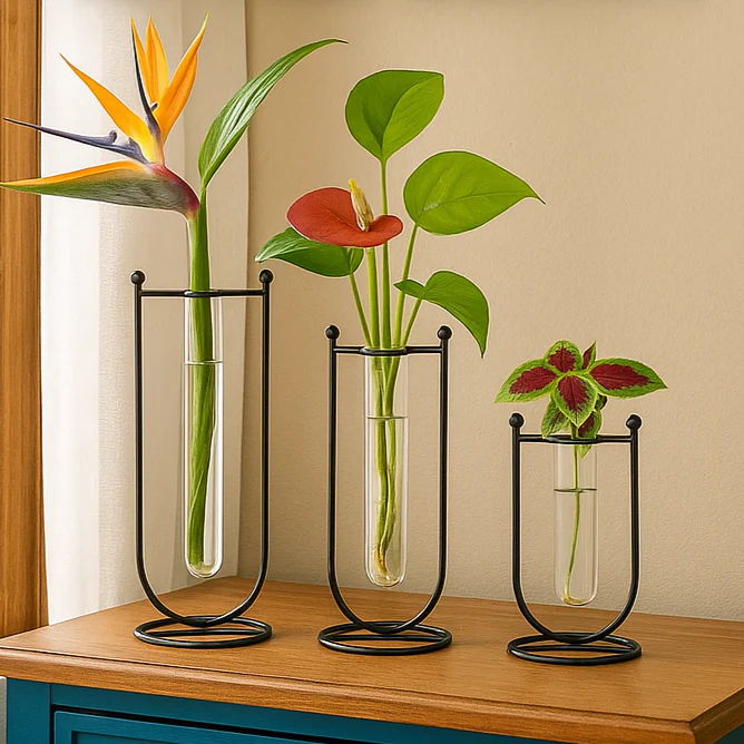 Glass Test Tube Hydroponics Planter with Metal Frame