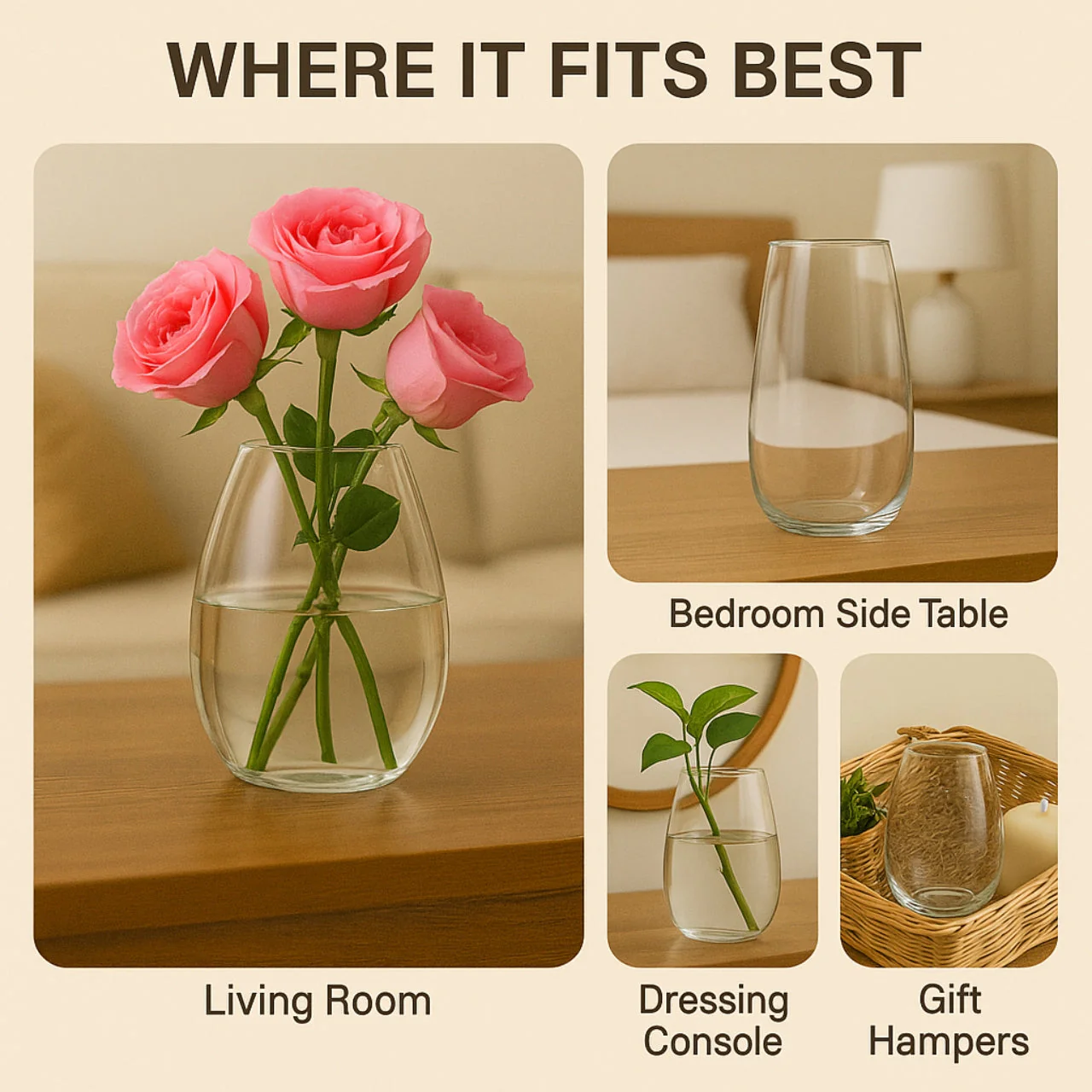 Glass Vase for Flowers & Décor – Clear Oval Shape | White - Image 4