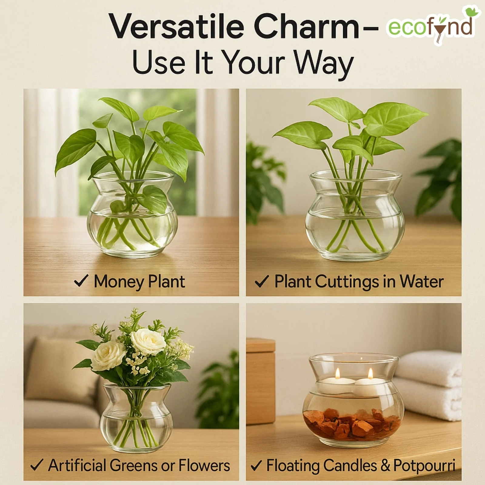 Glass Vase for Flowers & Décor – Clear Pot Shape | Transparent - Image 3