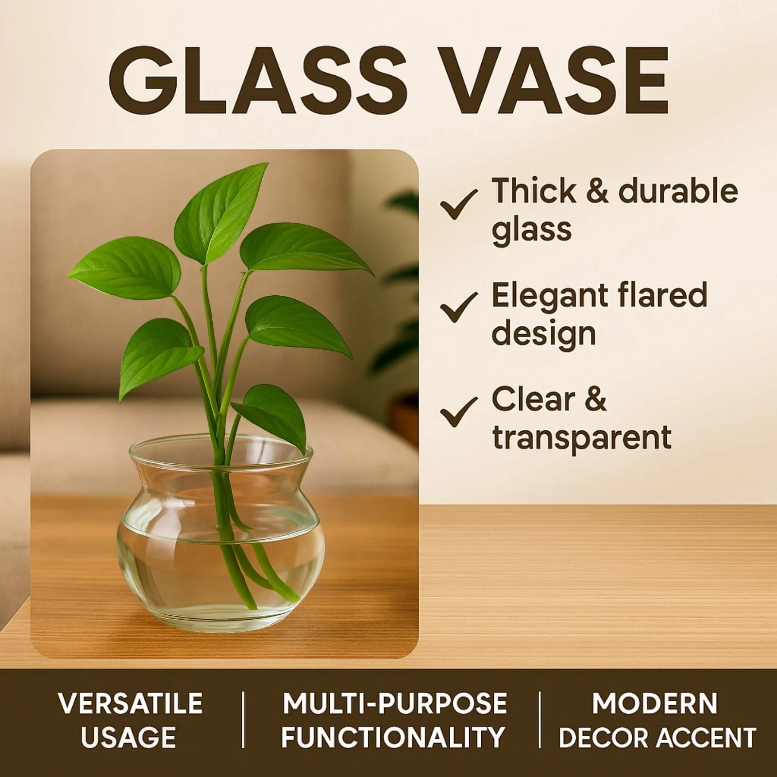 Glass Vase for Flowers & Décor – Clear Pot Shape | Transparent - Image 5