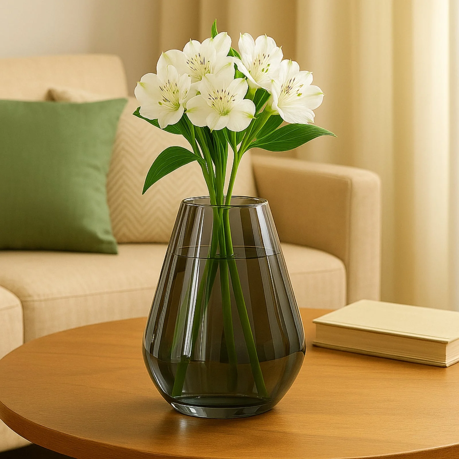 Glass Vase for Flowers & Décor – Diamond Shaped | Clear Gray