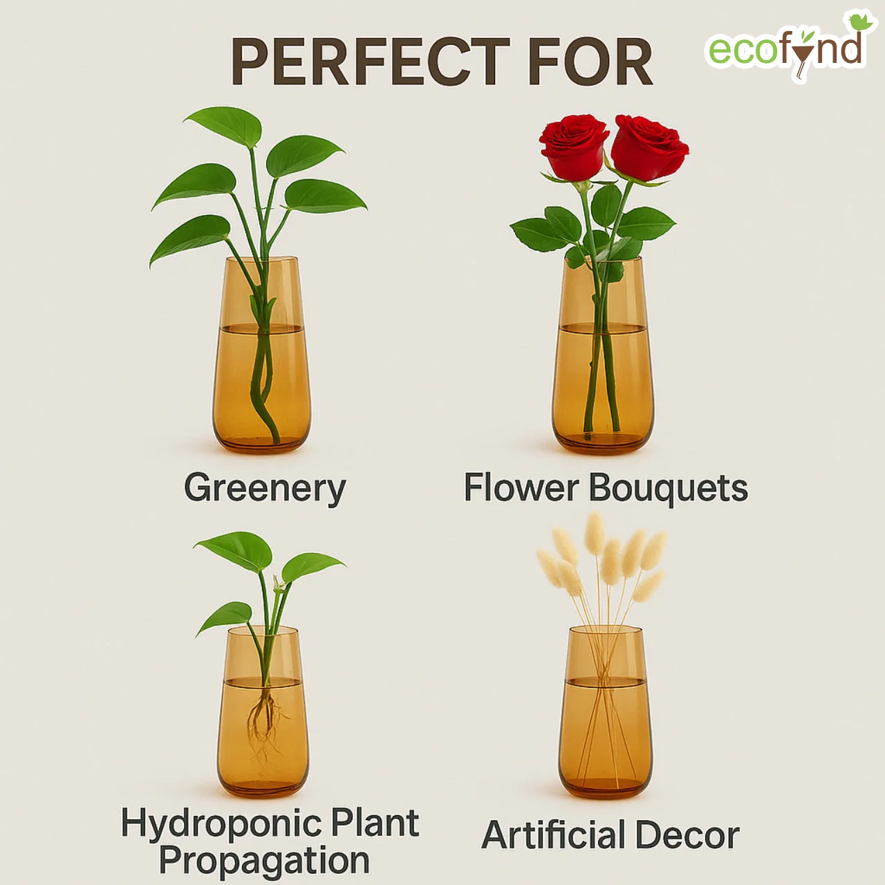 Glass Vase for Flowers & Décor – Hourglass Shaped | Golden Tint - Image 3