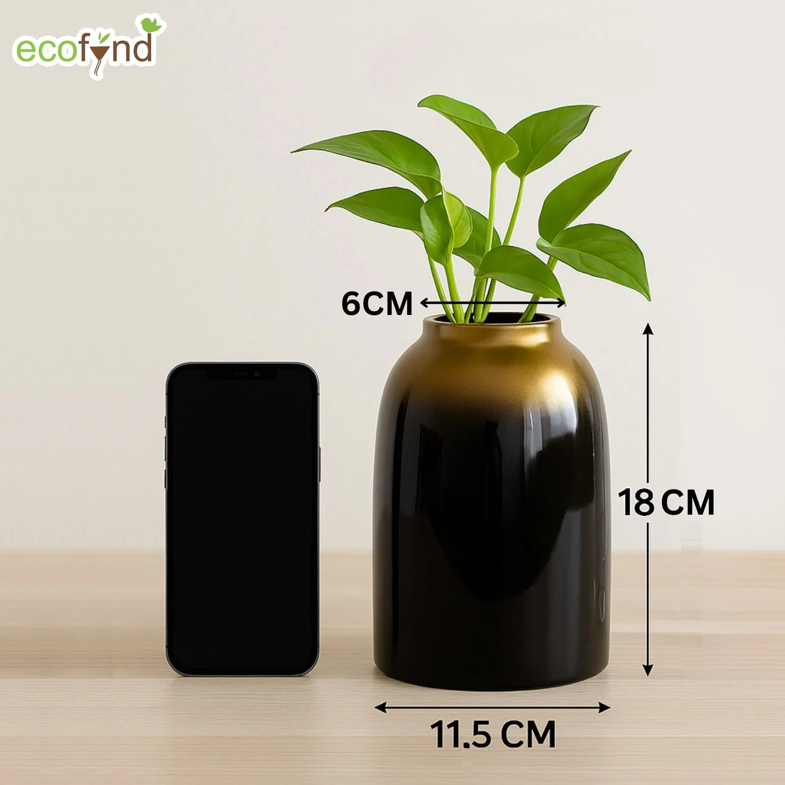 Glass Vase for Flowers & Décor – Jar Shaped | Black with Gold Hue - Image 2