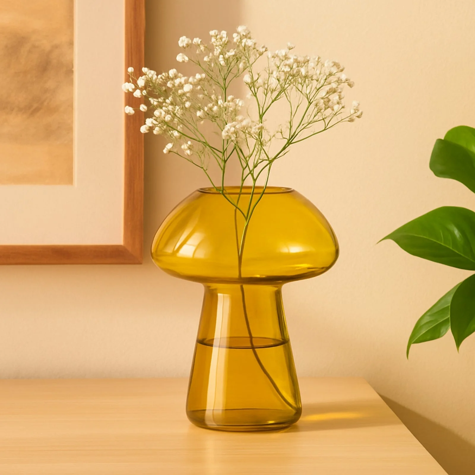 Glass Vase for Flowers & Décor – Mushroom Shaped | Yellow