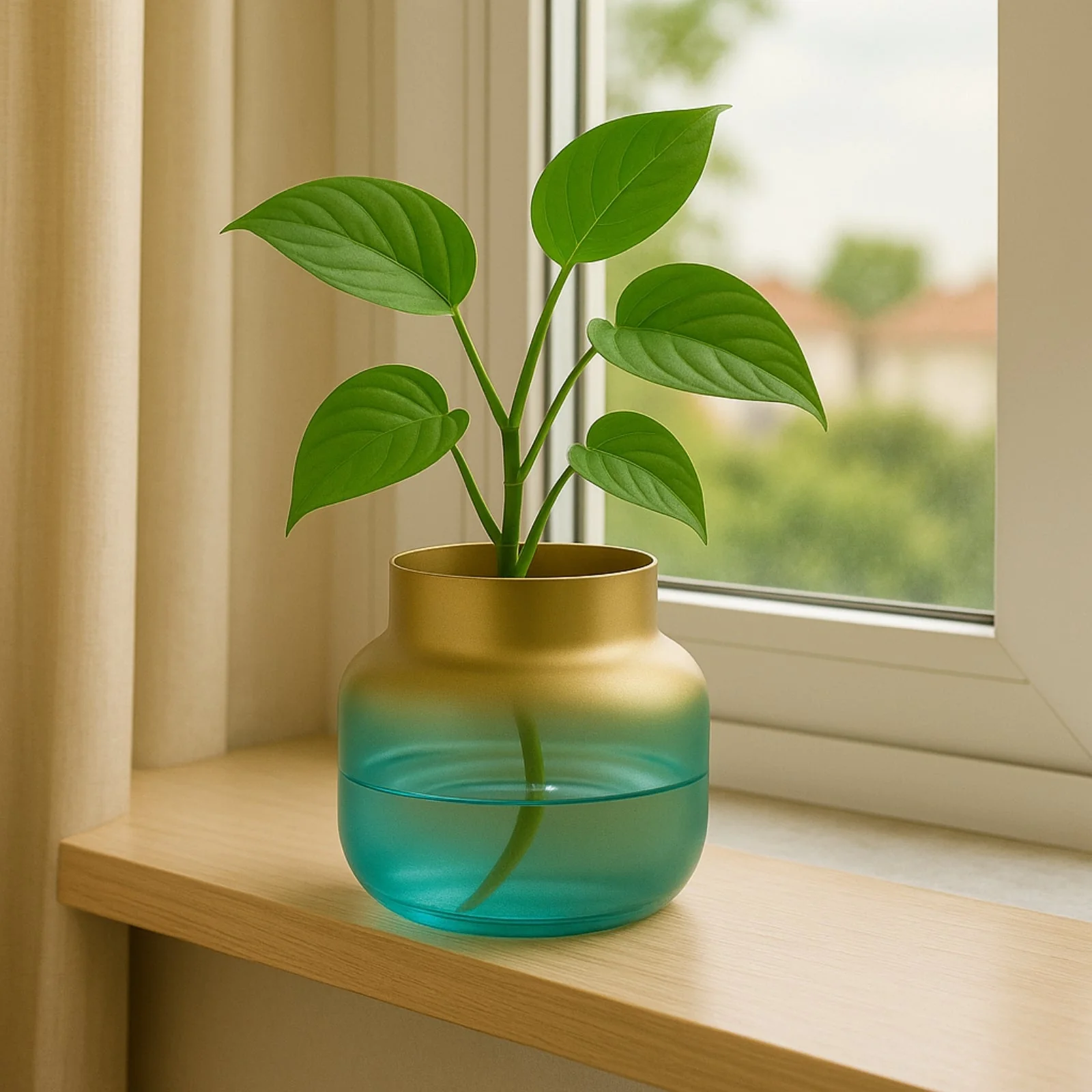 Glass Vase for Flowers & Décor – Pot Shape | Aqua & Gold