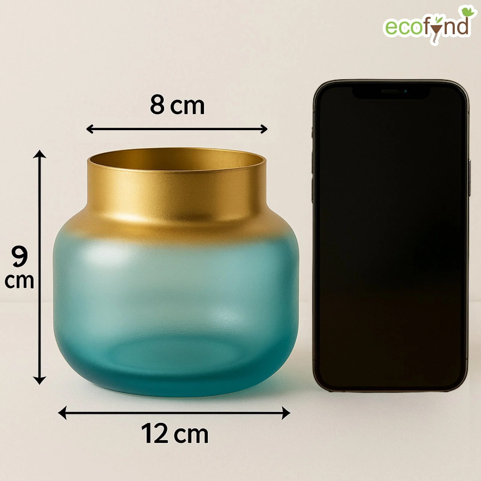 Glass Vase for Flowers & Décor – Pot Shape | Aqua & Gold - Image 2