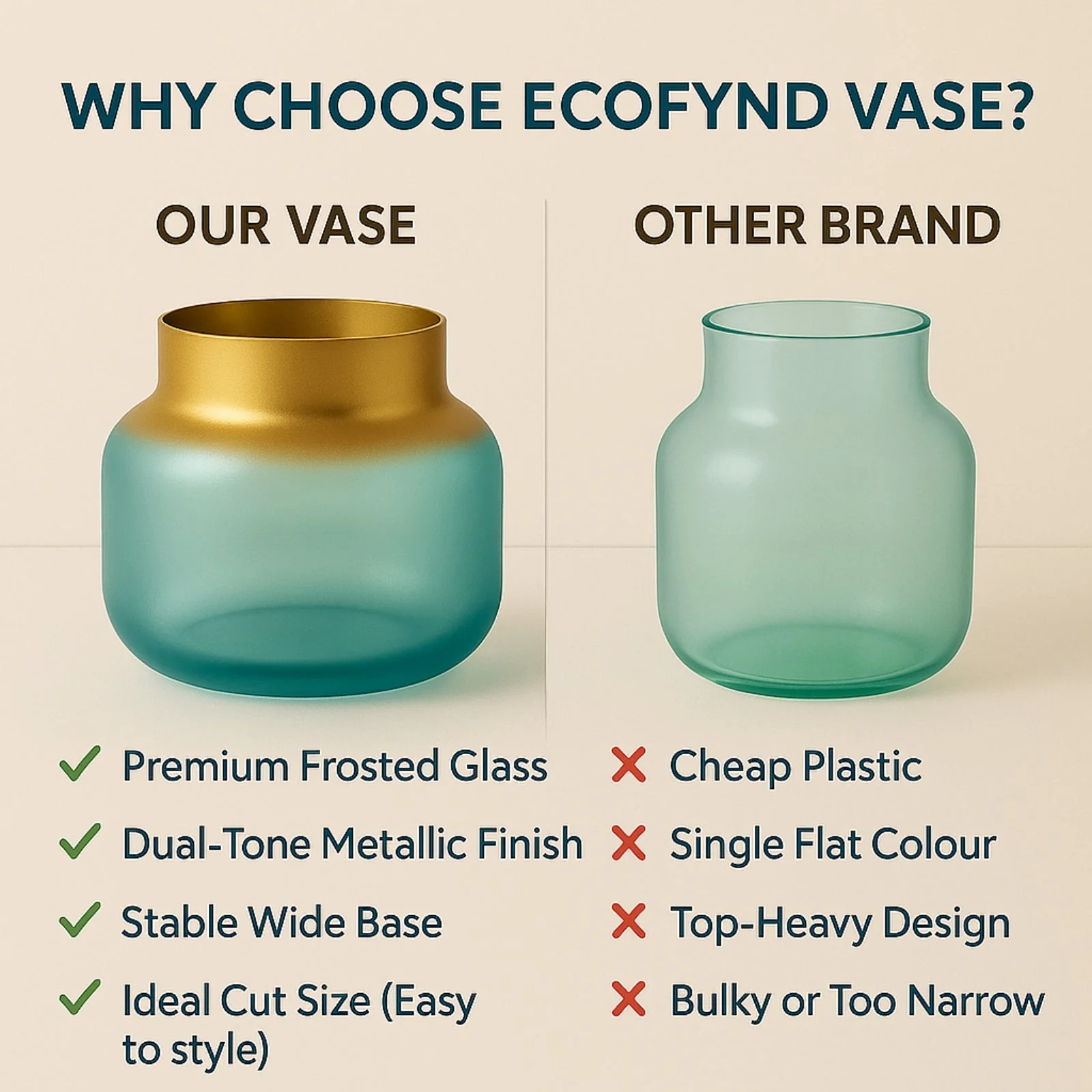 Glass Vase for Flowers & Décor – Pot Shape | Aqua & Gold - Image 5