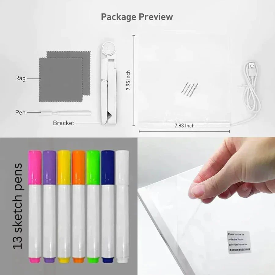 Gleam: LED Message Sketch Board & Night Lamp with Acrylic Dry Erase Surface, Stand & 13 Glow Pens for Home, Office & Gifting - Image 4