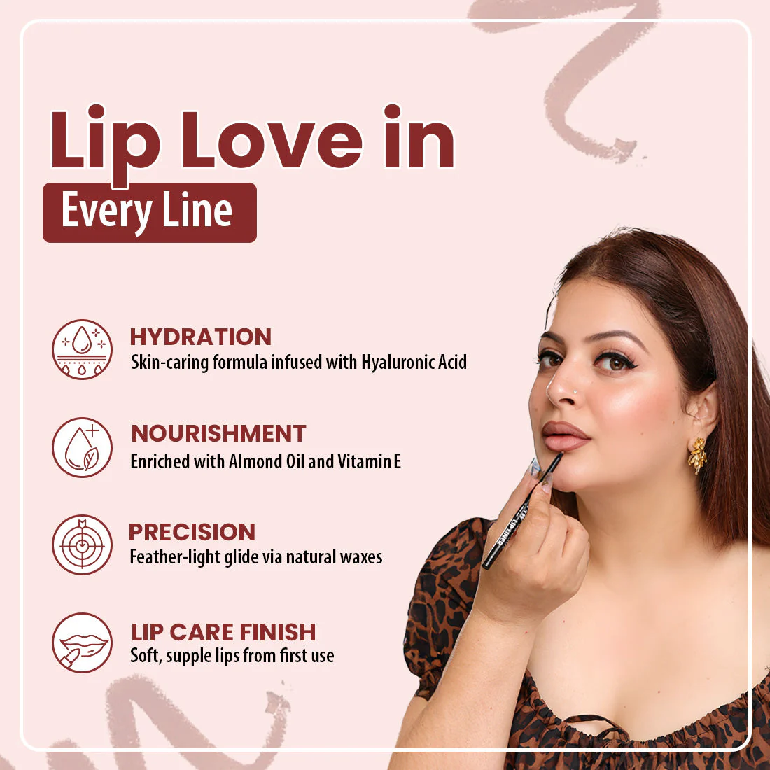Glide & Shine Lip Liner | Boldline Brown | Hydrating | Defining | Longlasting Wear - Image 2