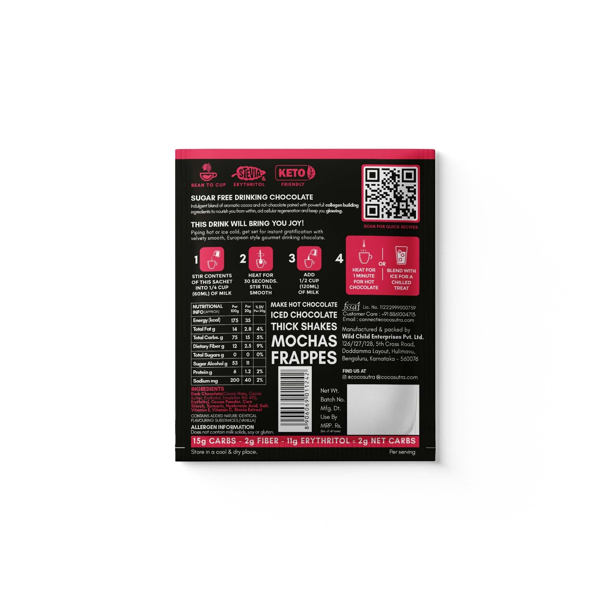 Glow | SUGAR FREE Drinking Chocolate Mix | For Skin Elasticity & Renewal - Image 2