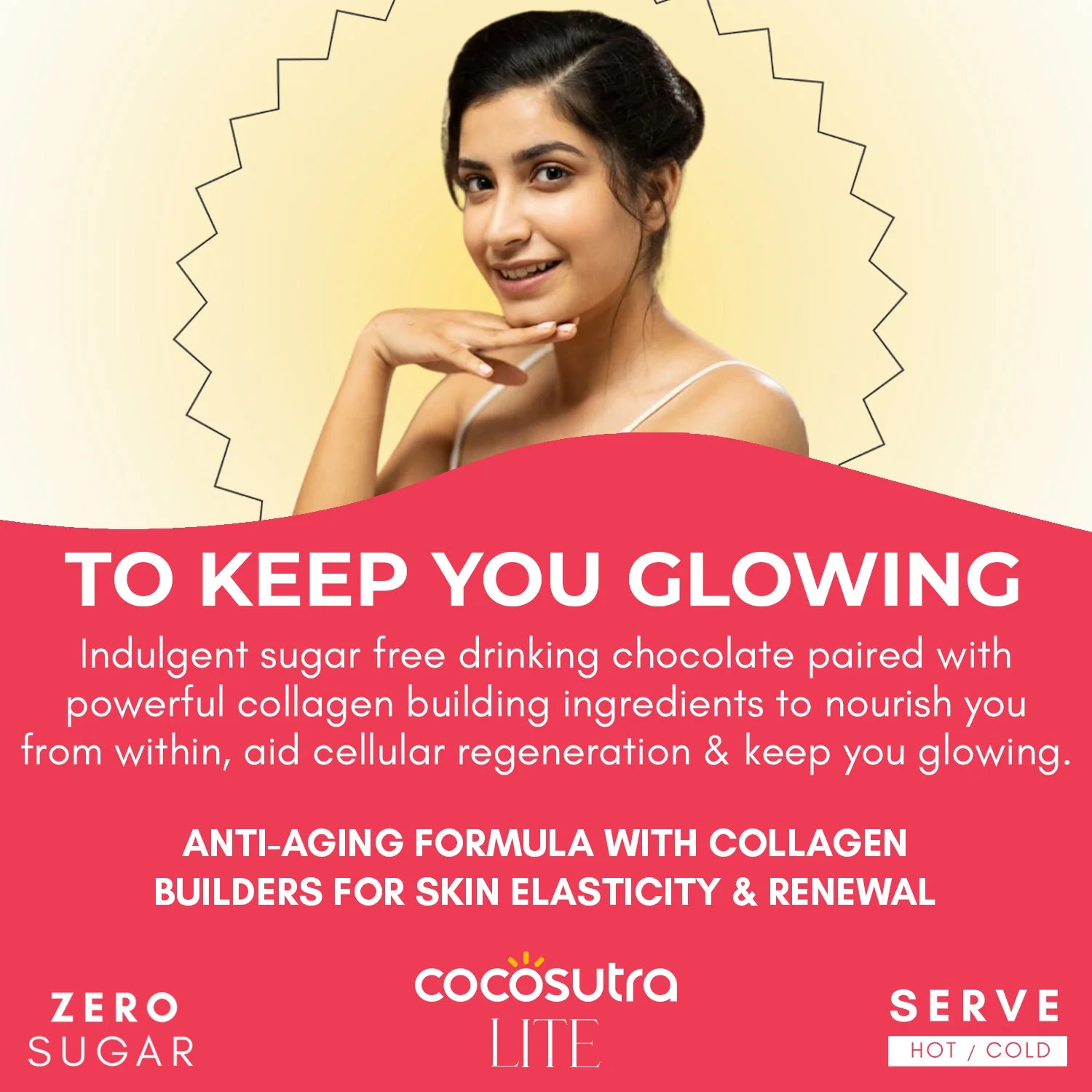GLOW Sugar Free Drinking Chocolate Mix - Skin Elasticity & Glow | 200 g - Image 3