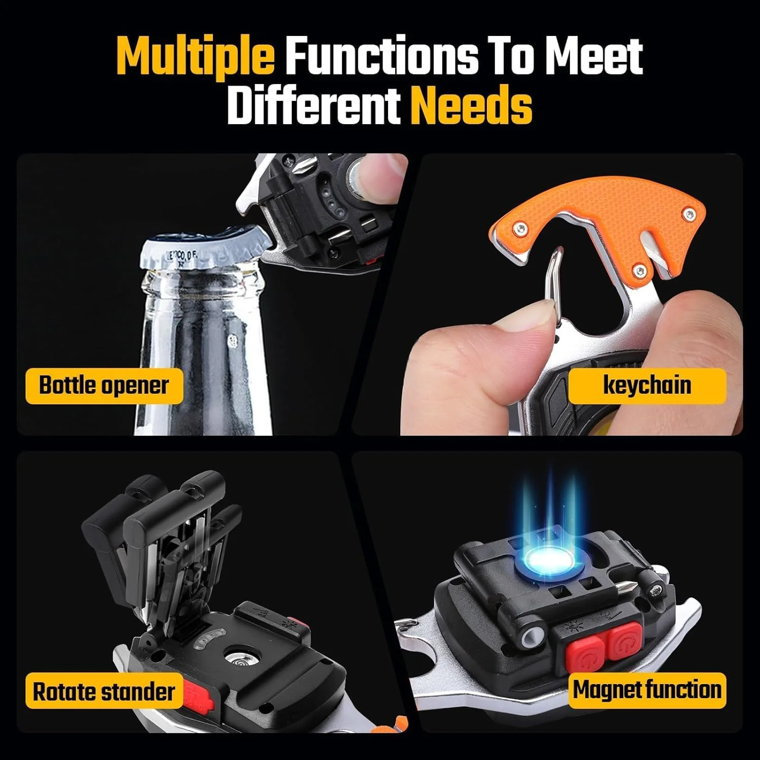 Glowbit: Ultimate 9-in-1 LED Keychain COB Light with Magnetic Base, Multi Tools & USB-C Charging - Image 7