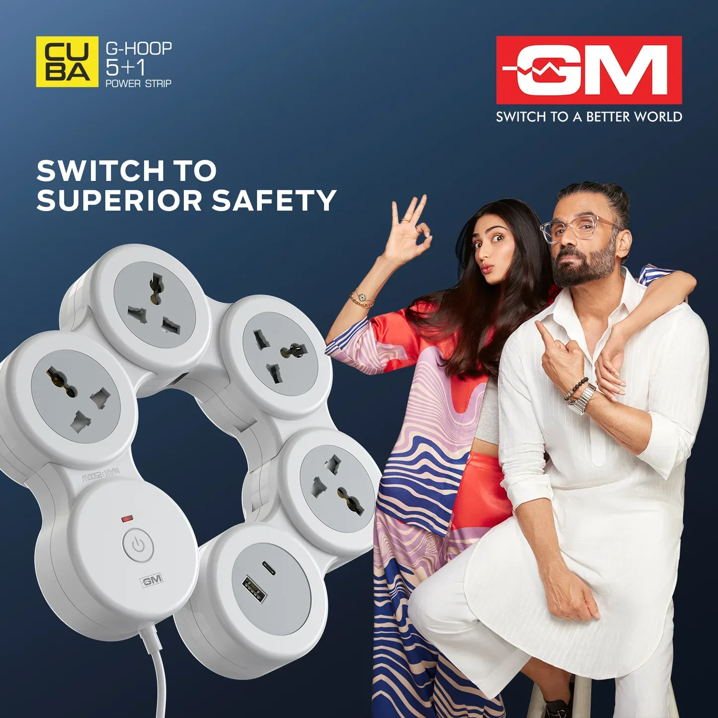 GM GHoop 5 Plus 1 Spike Guard Power Extension Strip - With Type C and Type A - Image 7