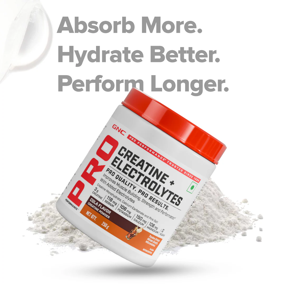 GNC Creatine+ Electrolytes | 3g Creatine Monohydrate + Sodium, Potassium, Calcium, Magnesium | Boosts Muscle Growth, Hydration, Energy & Recovery | Zero Sugar | 100% Veg | 100g | Lemon - Image 8