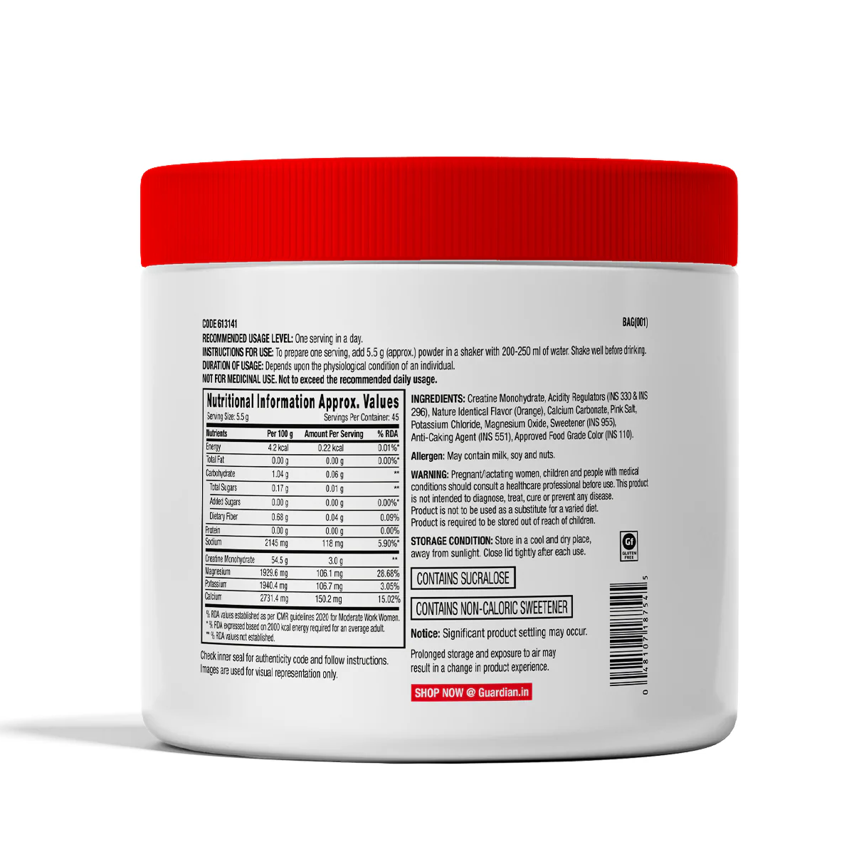GNC Creatine+ Electrolytes | 3g Creatine Monohydrate + Sodium, Potassium, Calcium, Magnesium | Boosts Muscle Growth, Hydration, Energy & Recovery | Zero Sugar | 100% Veg | 250g | Orange - Image 2