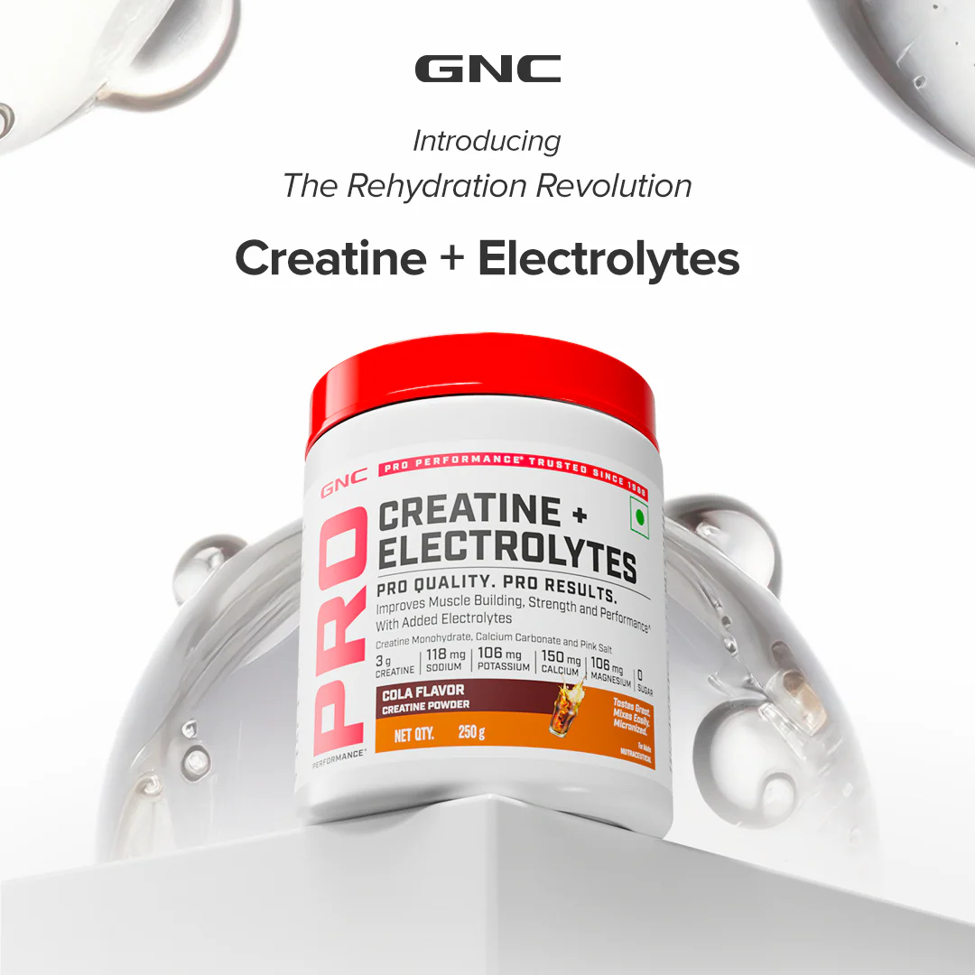 GNC Creatine+ Electrolytes | 3g Creatine Monohydrate + Sodium, Potassium, Calcium, Magnesium | Boosts Muscle Growth, Hydration, Energy & Recovery | Zero Sugar | 100% Veg | 250g | Orange - Image 3