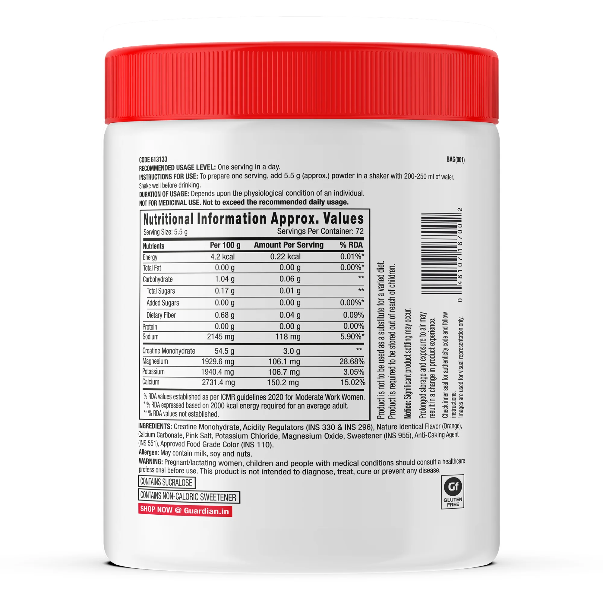 GNC Creatine+ Electrolytes | 3g Creatine Monohydrate + Sodium, Potassium, Calcium, Magnesium | Boosts Muscle Growth, Hydration, Energy & Recovery | Zero Sugar | 100% Veg | 400g | Orange - Image 2