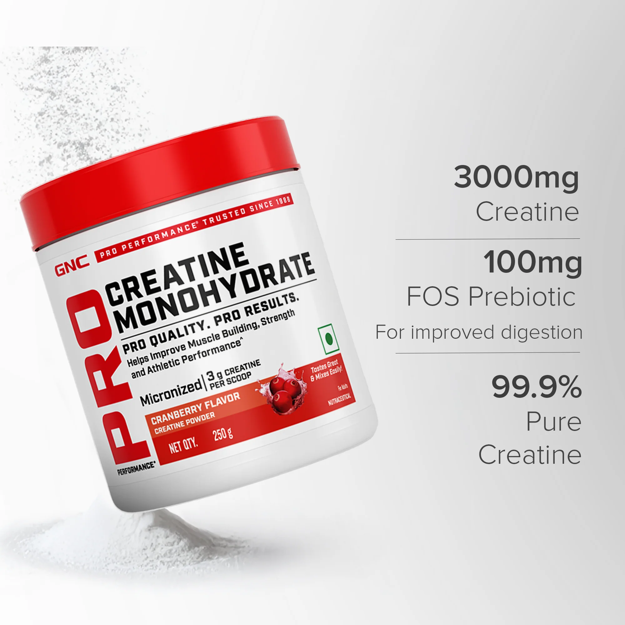 GNC Creatine Monohydrate With Steel Shaker (750ml)| 250gm | Cranberry | Boosts Athletic Performance | Fuels Skeletal Muscles | Supports Intense Workout | Promotes Cellular Hydration |Formulated In USA - Image 3
