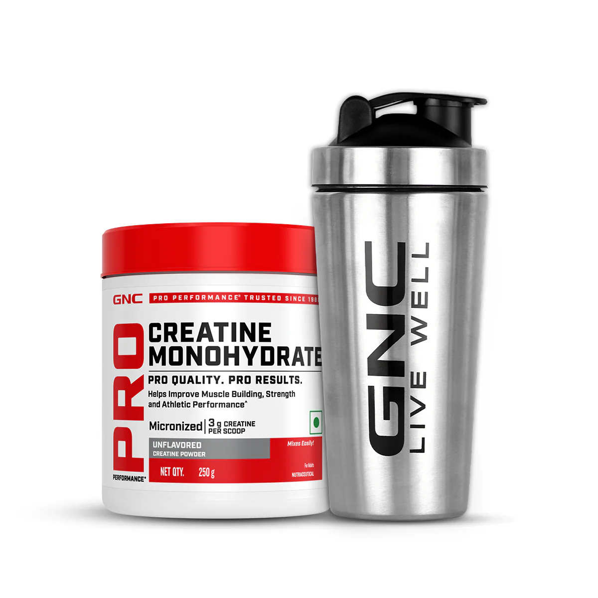GNC Creatine Monohydrate With Steel Shaker (750ml)| 250gm | Unflavoured | Boosts Athletic Performance | Fuels Skeletal Muscles | Supports Intense Workout | Promotes Cellular Hydration |Formulated In USA - Image 17