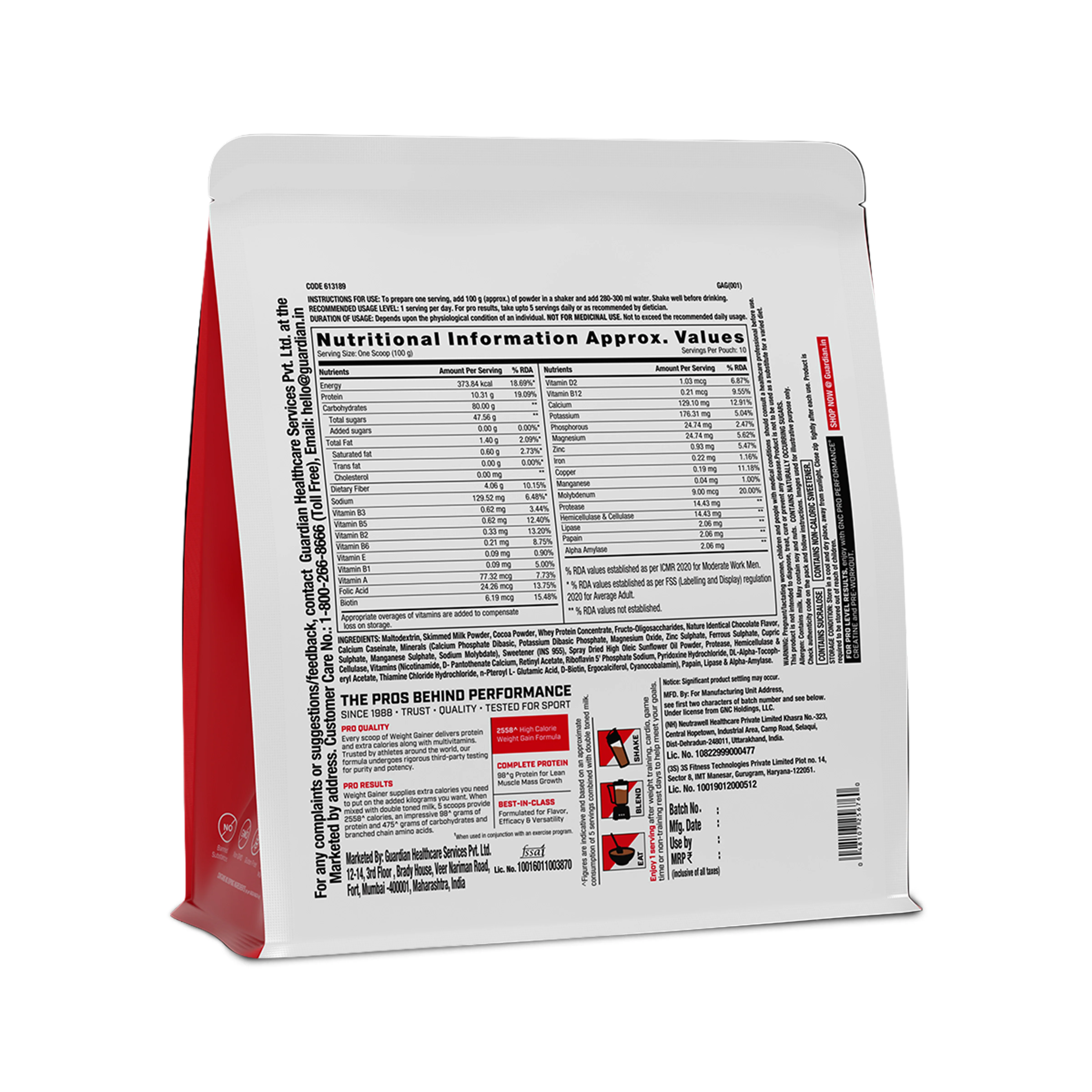 GNC PP WEIGHT GAINER Chocolate 1KG - Image 2
