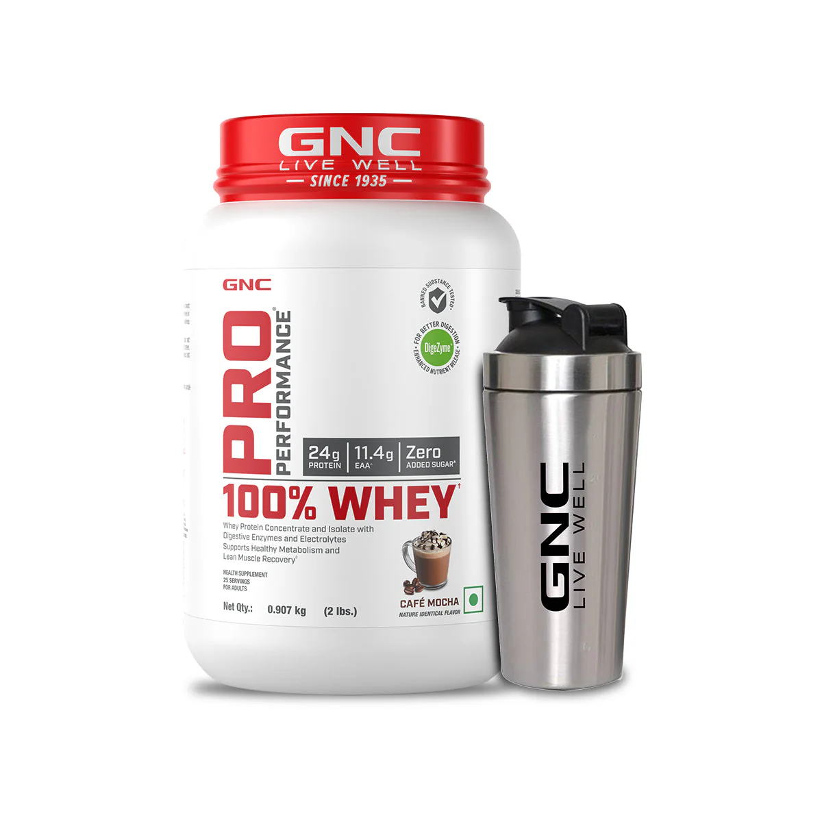GNC Pro Performance 100% Whey Protein Powder & Steel Shaker (Café Mocha, 2 lbs with Steel Shaker) - Image 17