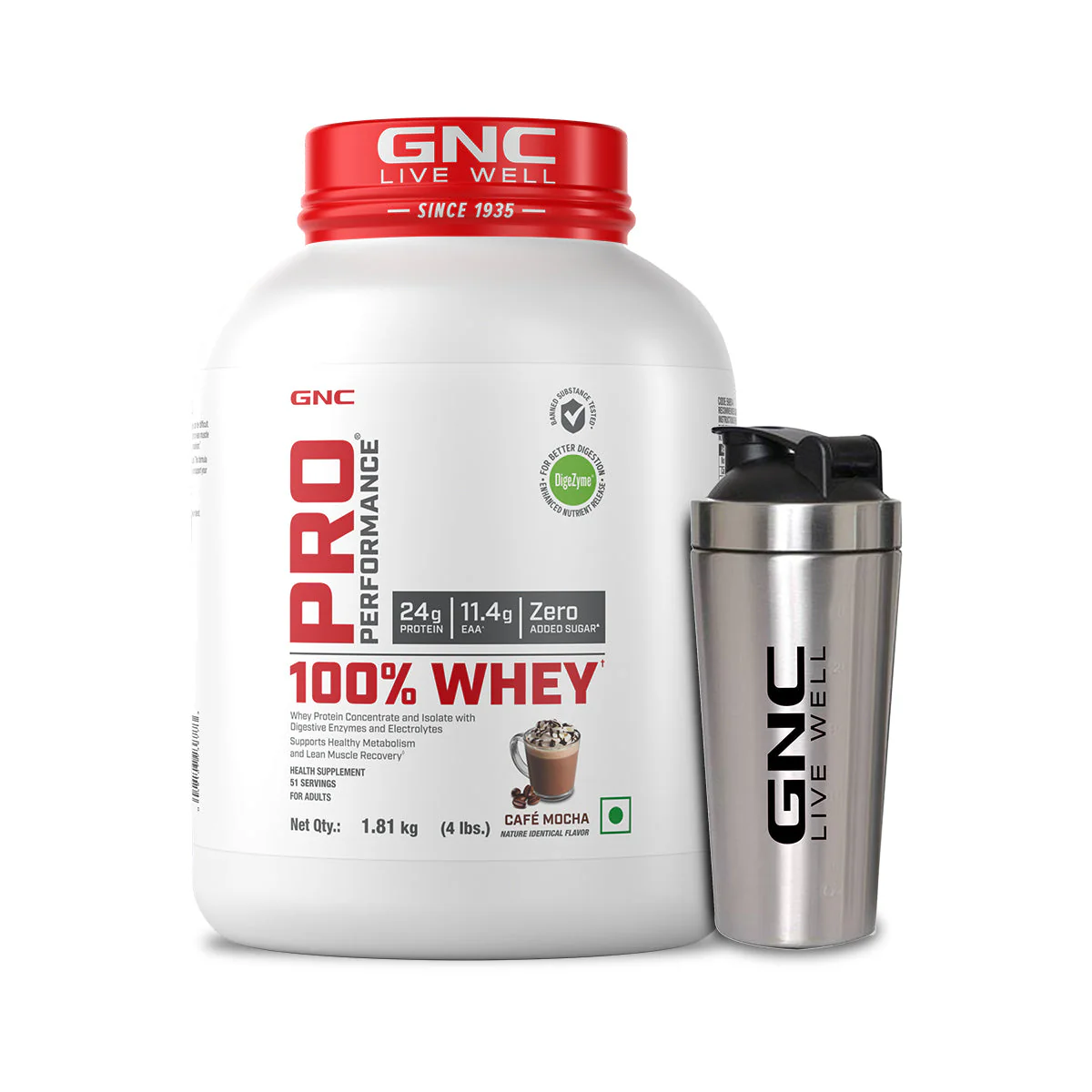 GNC Pro Performance 100% Whey Protein Powder & Steel Shaker (Café Mocha, 4 lbs with Steel Shaker) - Image 16