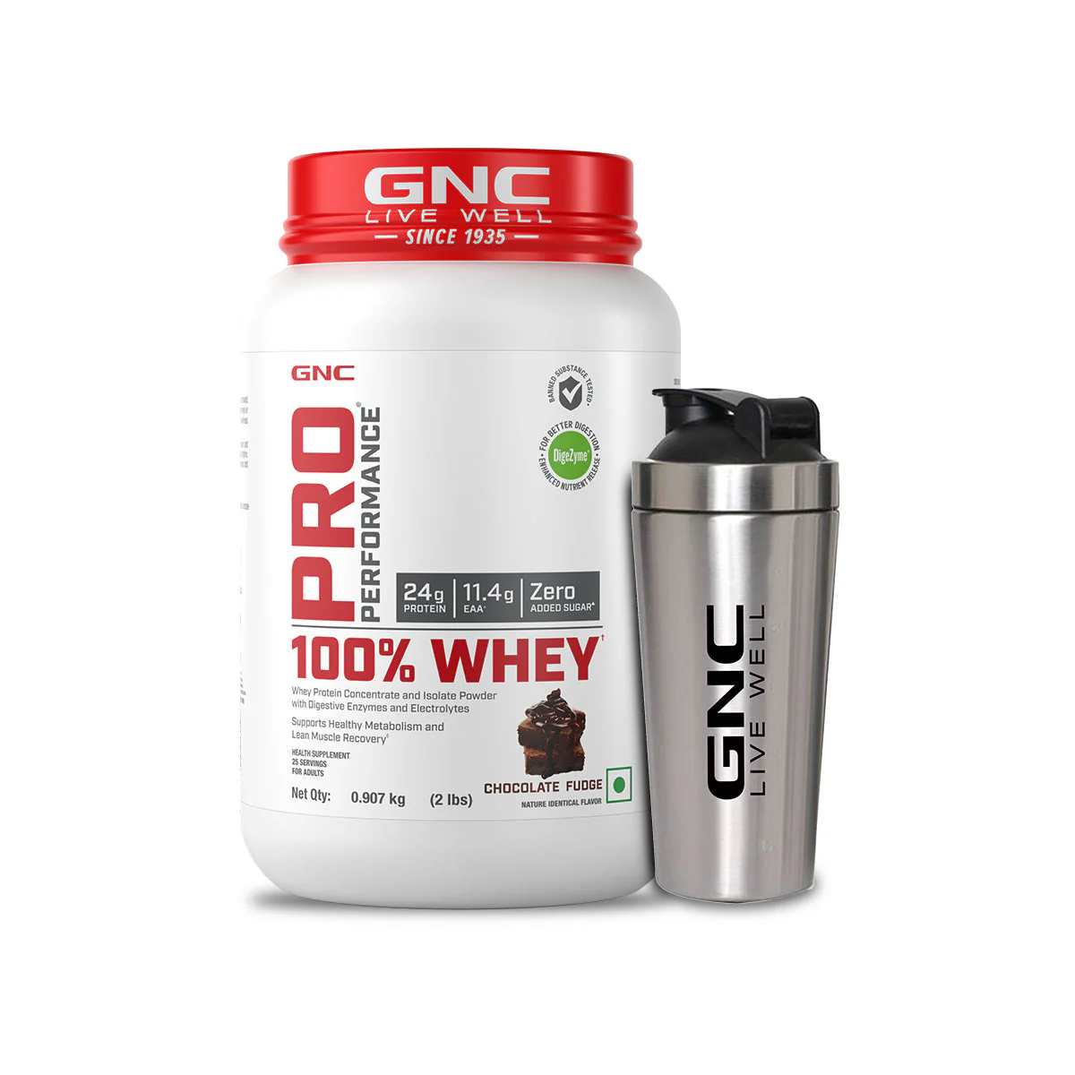 GNC Pro Performance 100% Whey Protein Powder & Steel Shaker (Chocolate Fudge, 2 lbs with Shaker) - Image 17