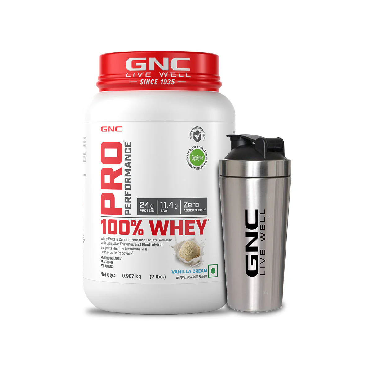 GNC Pro Performance 100% Whey Protein Powder & Steel Shaker (Vanilla Cream, 2 lbs with Shaker) - Image 20