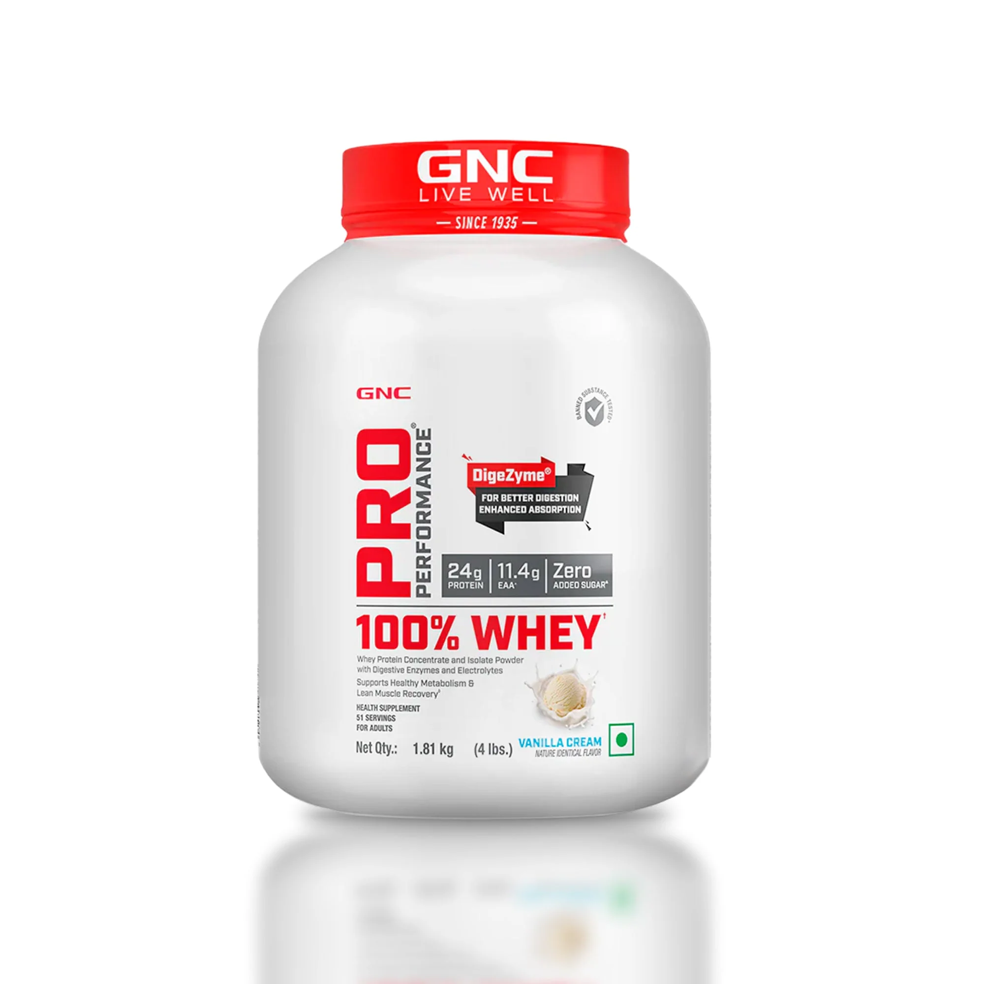 GNC Pro Performance 100% Whey Vanilla + Creatine Monohydrate Combo - Builds Lean Muscles | Promotes Faster Recovery | Boosts Athletic Performance | Hydrates Muscle Cells | 4lbs / 250gm Combo - Image 2