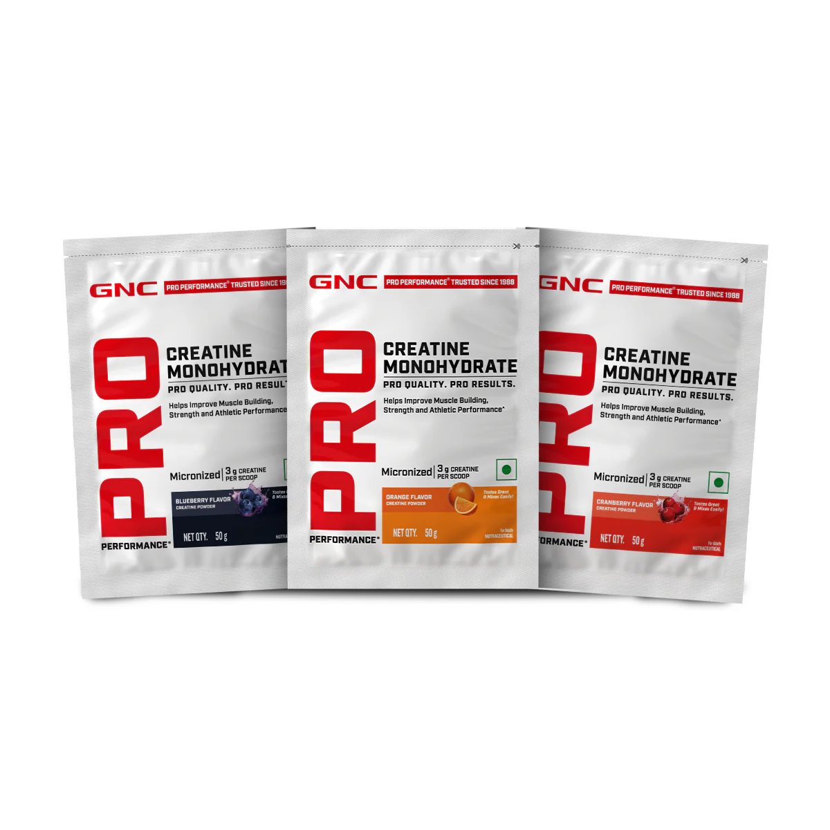 GNC Pro Performance Creatine Monohydrate - Pack of 3 (Orange, Blueberry & Creanberry)