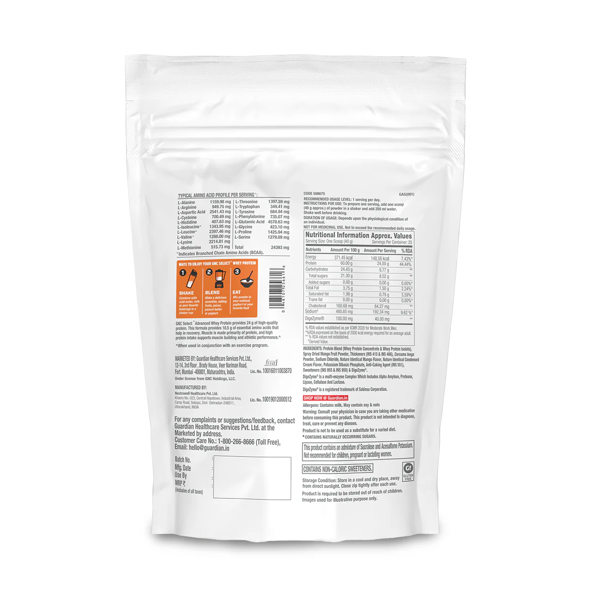 GNC SELECT ADVANCED WHEY MANGO 1KG - Image 8