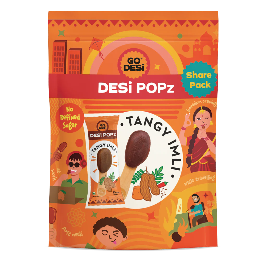 GO DESi Popz - Tangy Imli Popz | Tamarind & Jaggery Candy | Imli Toffee | Lollipop | Digestive Candy | Indian Snacks | 8 Pieces - Image 2